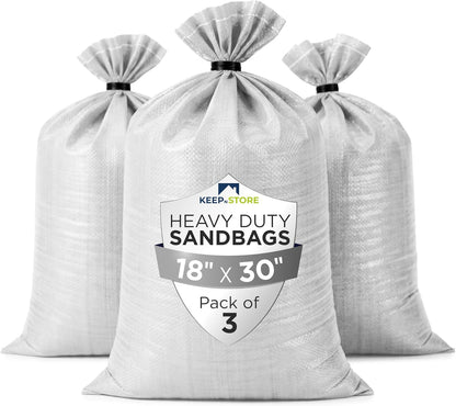 Heavy Duty Sand Bags Pack of 3, White Empty Sandbags with Built-In Ties, Woven Polypropylene UV Protection 1600 Hours, Fillable Sand Bags for Flood Control, Weight, 10x14 inches, 15 Pounds Volume