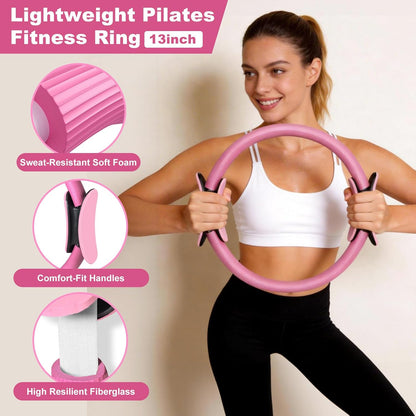 Pilates Kit, Home Pilates Essentials Kit for Women, Pilates Equipment Ring and Ball Set with 5 Resistance Bands, Hip Thrust Belt & Grip Socks Accessories, Toning Home Workouts Starter Set