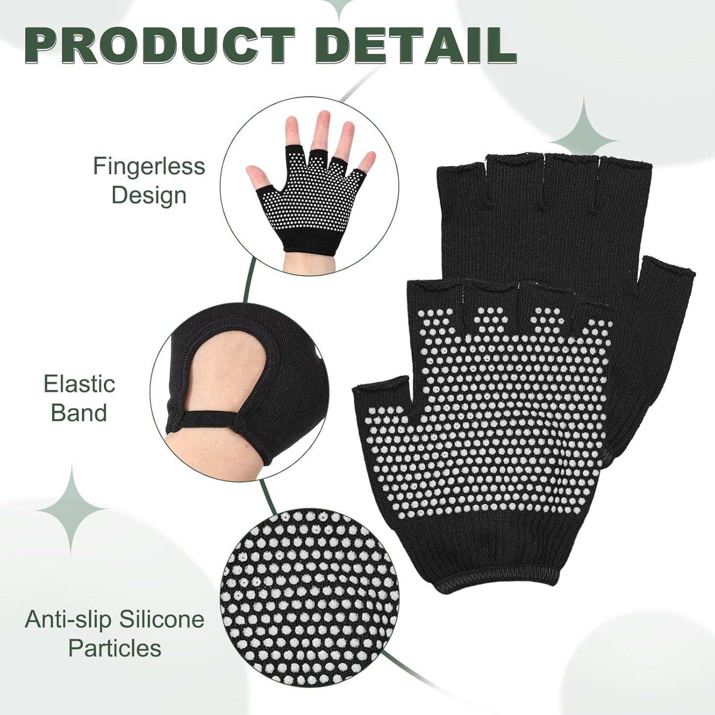 Yoga Gloves, Non Slip Fingerless Pilates Gloves Breathable Exercise Workout Mittens