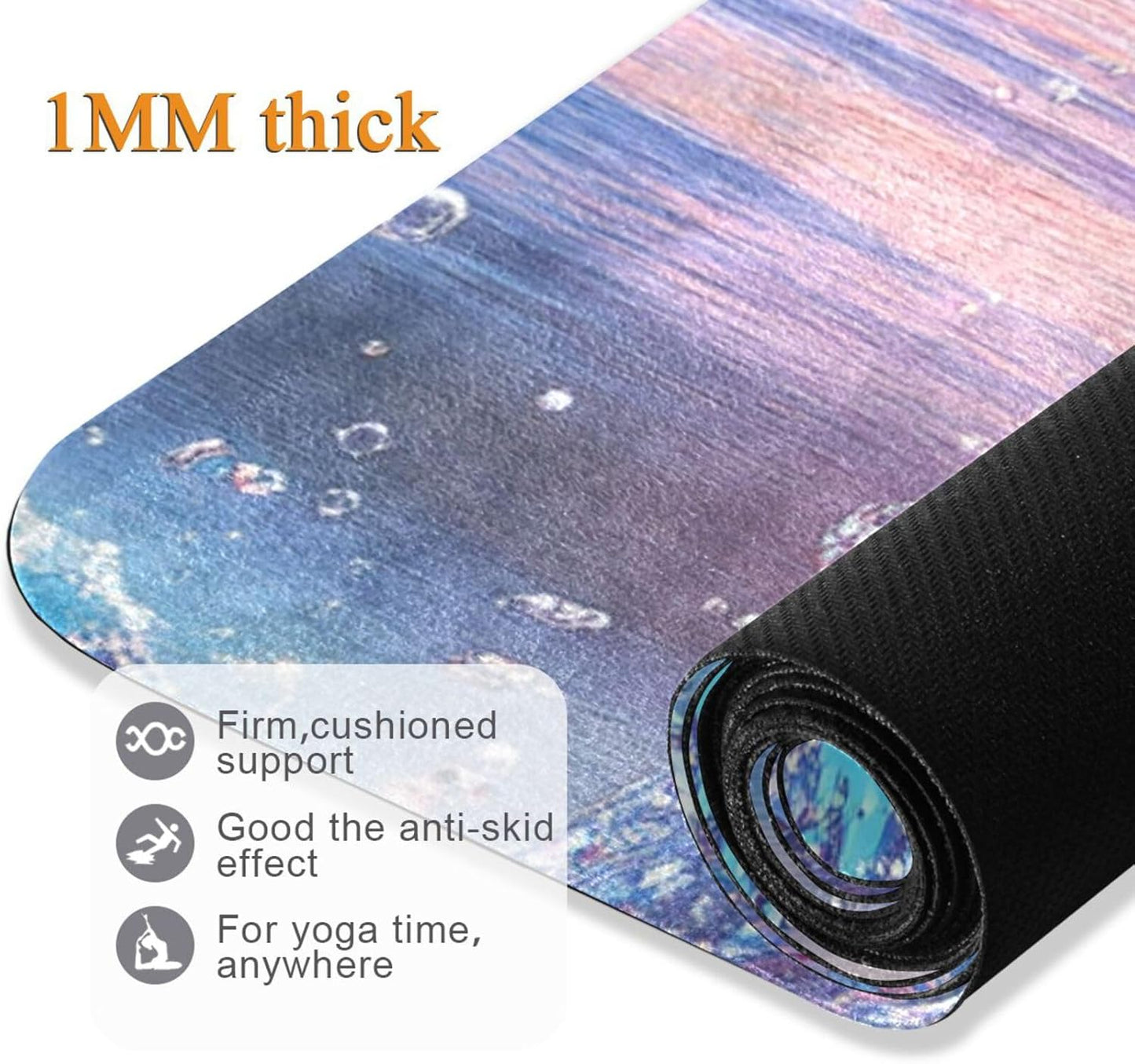 Dolphin Purple printed non toxic yoga mat for gym, natural rubber non slip, with Yoga bag cover tapete para ejercicio 71x26 inches