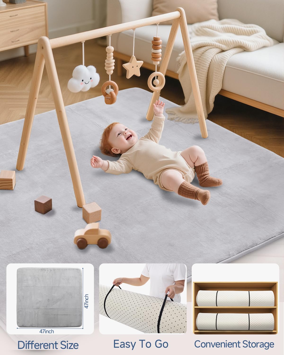 Large Thick Baby Play Mat for Floor,Padded Foam 59x79 Playpen Mat,Soft Support&Plush Feel Nursery Kids Rug,Non Slip for Toddler,Infants,Kids Playroom,Yoga,Baby Crawling,Tummy Time (Light Grey)