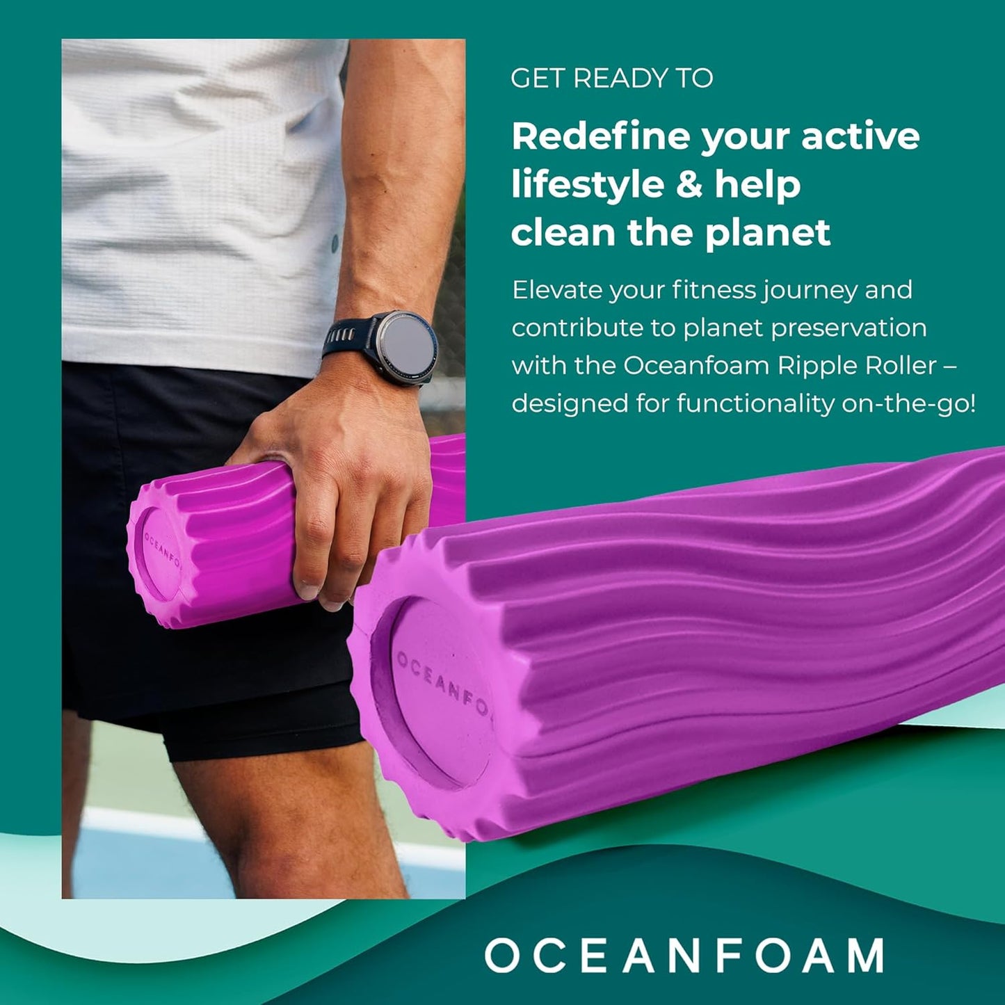 Oceanfoam Ripple Travel Foam Roller (11" x 3.35") Firm Mini Foam Roller for Physical Therapy, Deep Tissue Massage, Back Pain - High Density, Ergonomic Wave Textured - Yoga, Pilates, Exercise (Natural) - Colors A