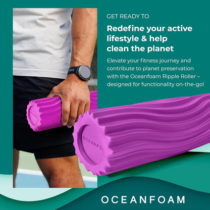 Oceanfoam Ripple Travel Foam Roller (11" x 3.35") Firm Mini Foam Roller for Physical Therapy, Deep Tissue Massage, Back Pain - High Density, Ergonomic Wave Textured - Yoga, Pilates, Exercise (Natural) - Colors A