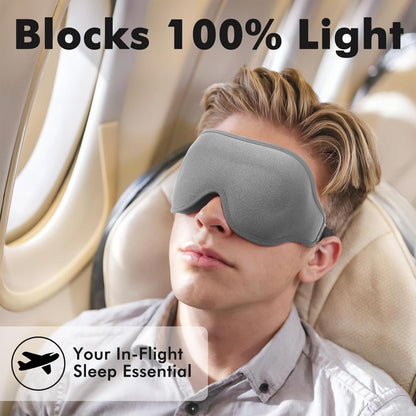 Sleep Eye Mask for Men Women, Sleeping Mask for Side Sleeper, Travel Blackout Night Blindfold Eye Shade Cover with Adjustable Strap (Black)