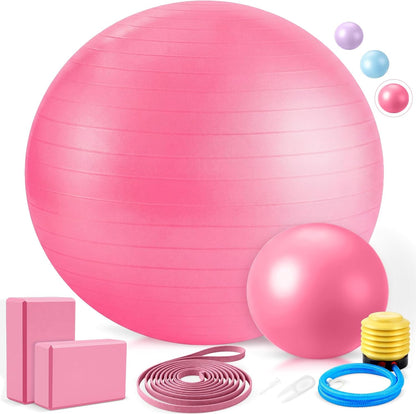 Pilates Set with 2 Yoga Exercise Balls (25.6”&9.8”), Yoga Block, Stretch Strap & Foot Pump, Stability Fitness Ball Kit for Home Gym Equipment Workout Pregnancy Physical Therapy