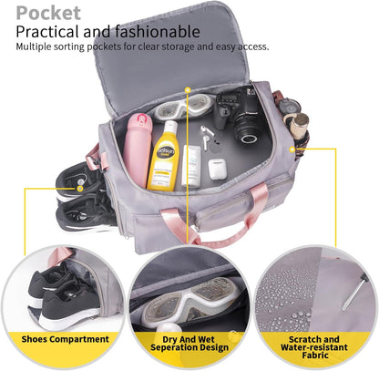 FIORETTO Women's Gym Duffle Bag with Shoes Compartment, 30L Capacity, Ideal for Travel, Gym, Sports, Duffel, Weekender