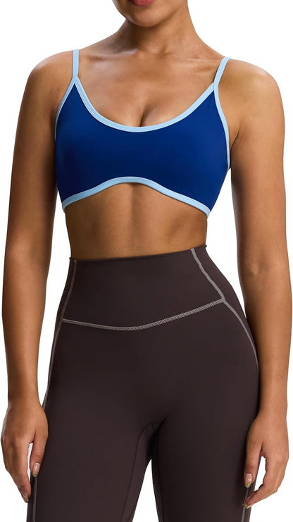 Aoxjox Women's Color Block Workout Sports Bras Fitness Lexi Lined Strappy Bra Athletic Yoga Crop Tank