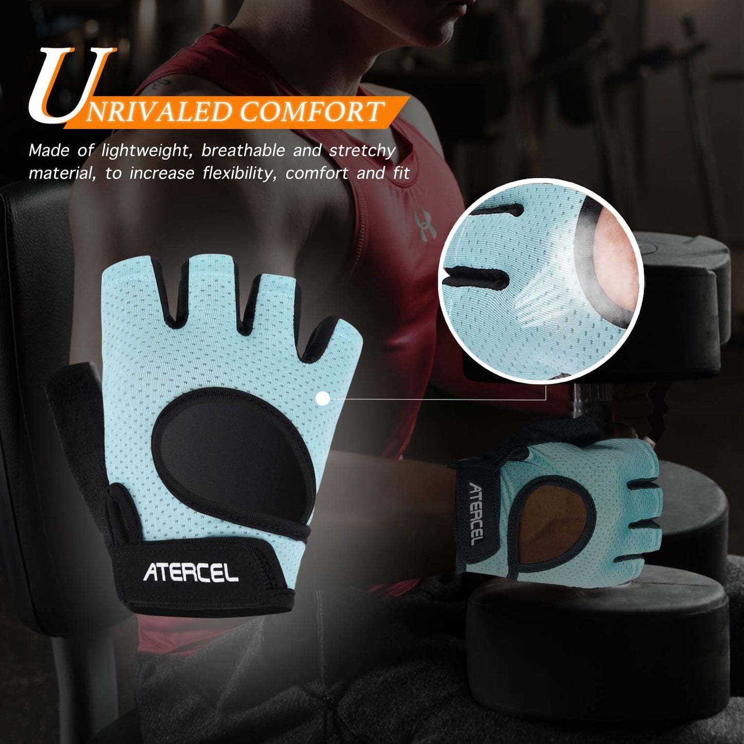 ATERCEL Weight Lifting Gloves Full Palm Protection, Workout Gloves for Gym, Cycling, Exercise, Breathable, Super Lightweight for Mens and Women