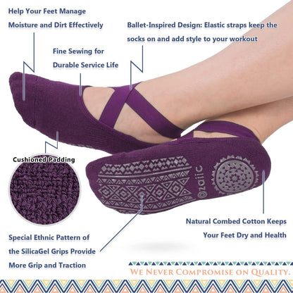 Ozaiic Pilates Socks for Women Non Slip Grip, Yoga Socks with Grippers for Barre, Hospital, Ballet, Dance, Barefoot Workout