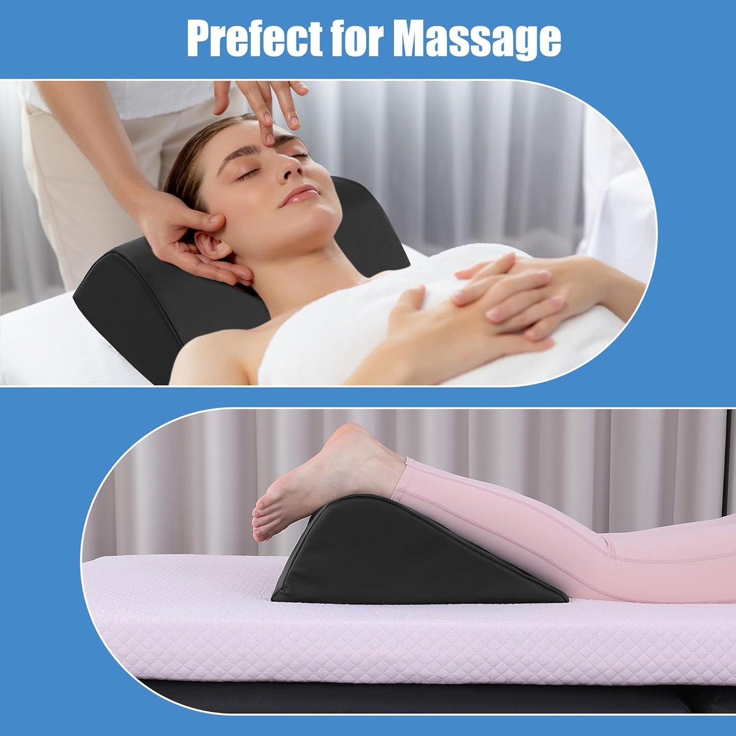 HOMBYS Wedge Bolster Pillow for Legs,Knee Wedge Pillow for Massage Table,Triangle Massage Bolsters for Under Legs,PU Leather Waterproof Foam Tatoo Pillow (Black)