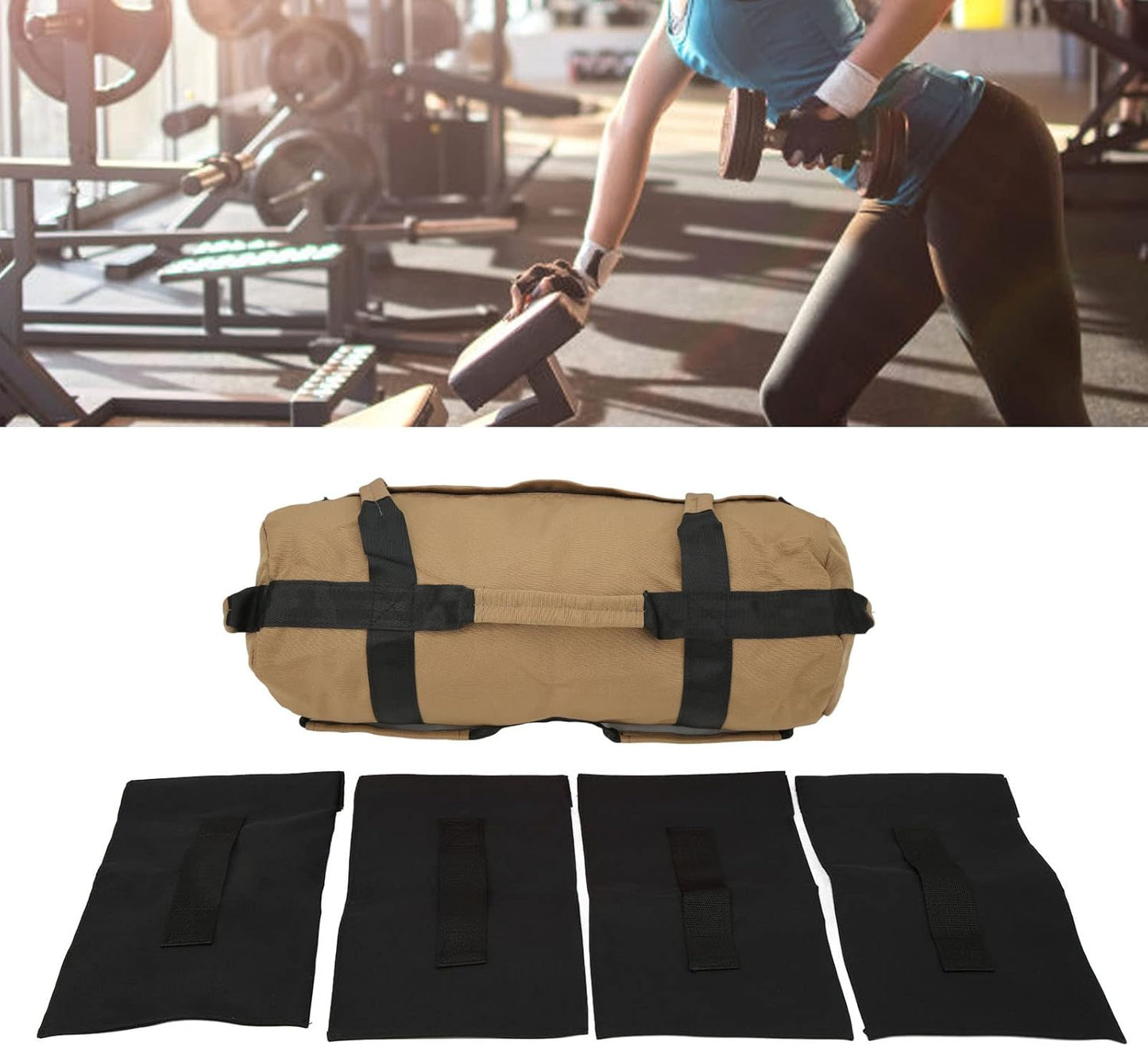 Multi Purpose Oxford Fabric Workout Sandbag with 6 Handles and Filler Bags for Indoor Gym Easy Adjustment, Easy Storage