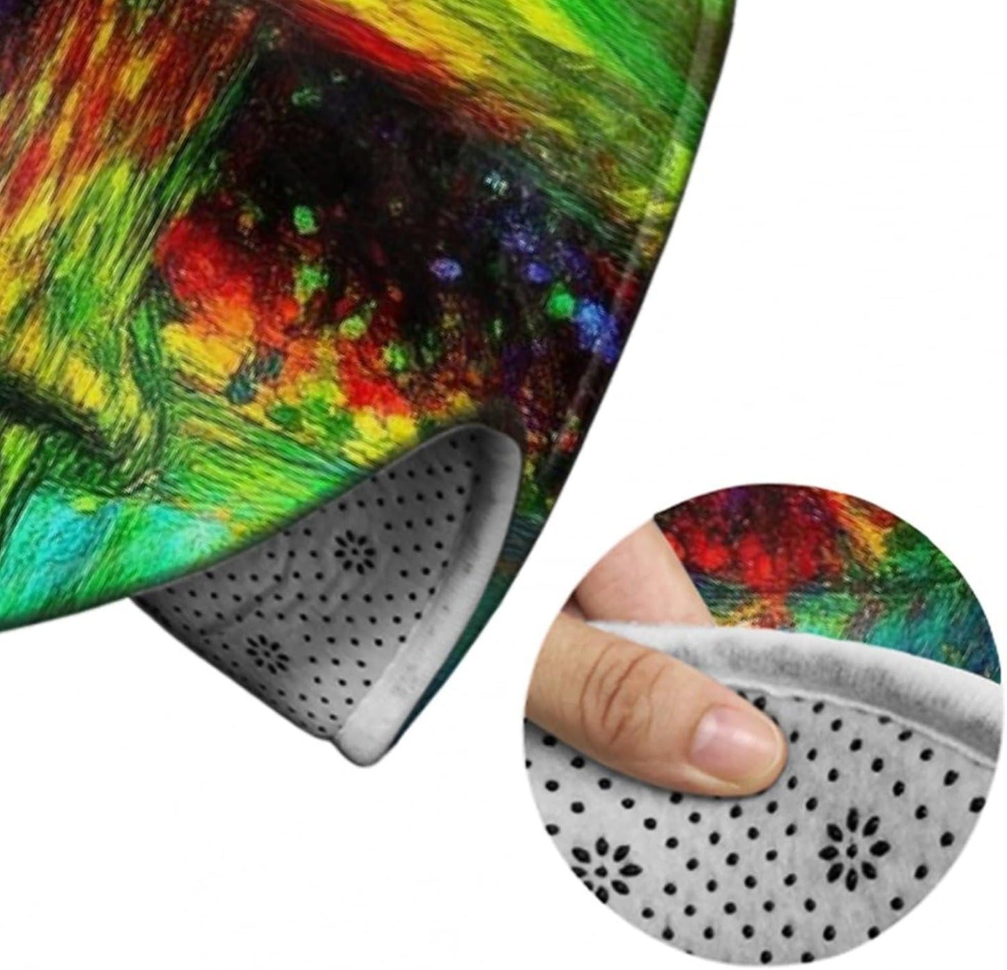 Machine Washable Modern Round Area Rug, Room Sofa Yoga Soft Round Carpet, Home Decor Non Slip Kitchen Office Circle Rug Trippy Rainbow Mushroom Tie Dye Art, 60inch