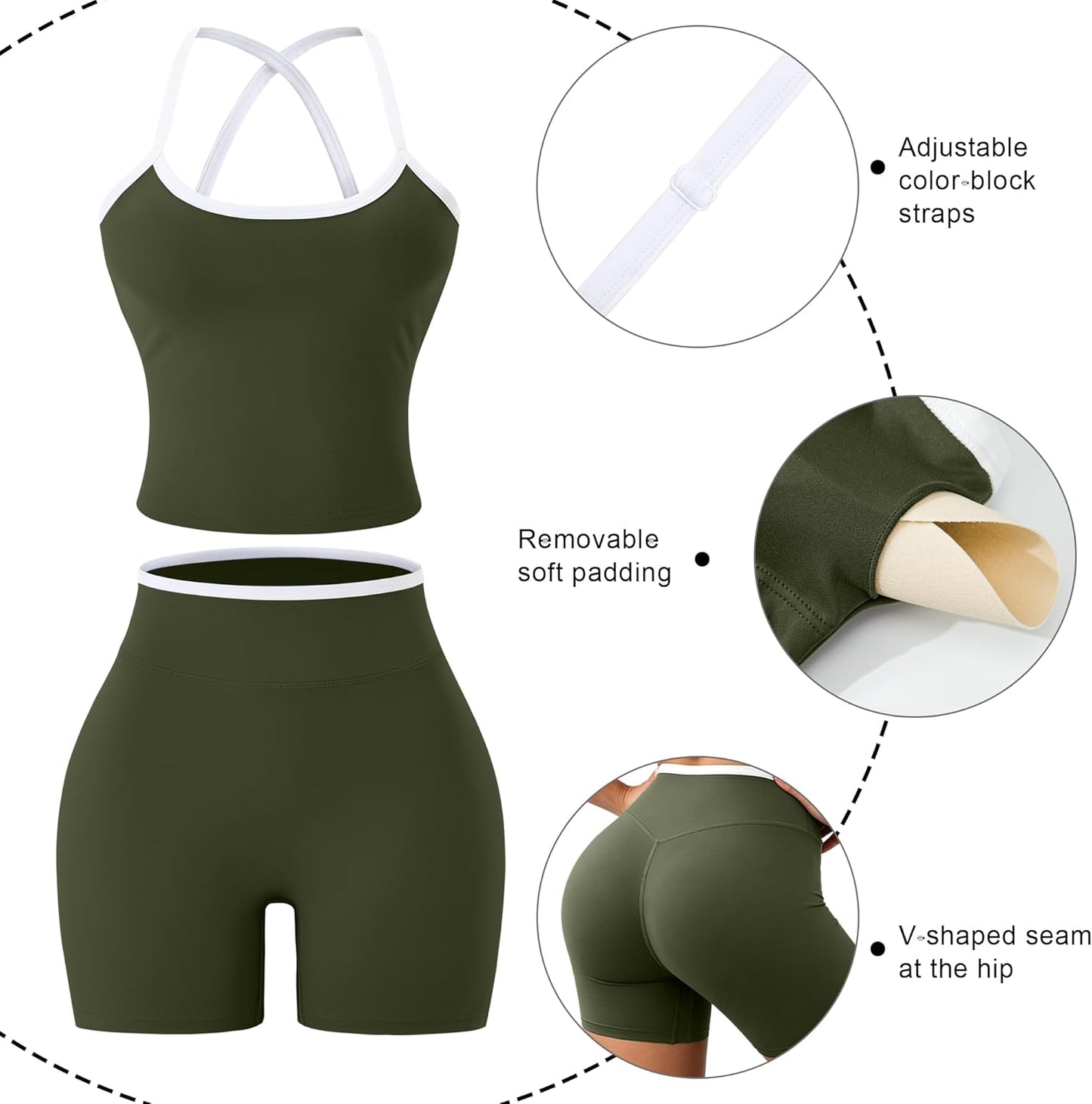 UOUA Womens Workout Set 2 Piece Gym Outfit High Waisted Tummy Control Shorts Halter Padded Sports Bra Tank Athletic Yoga Wear