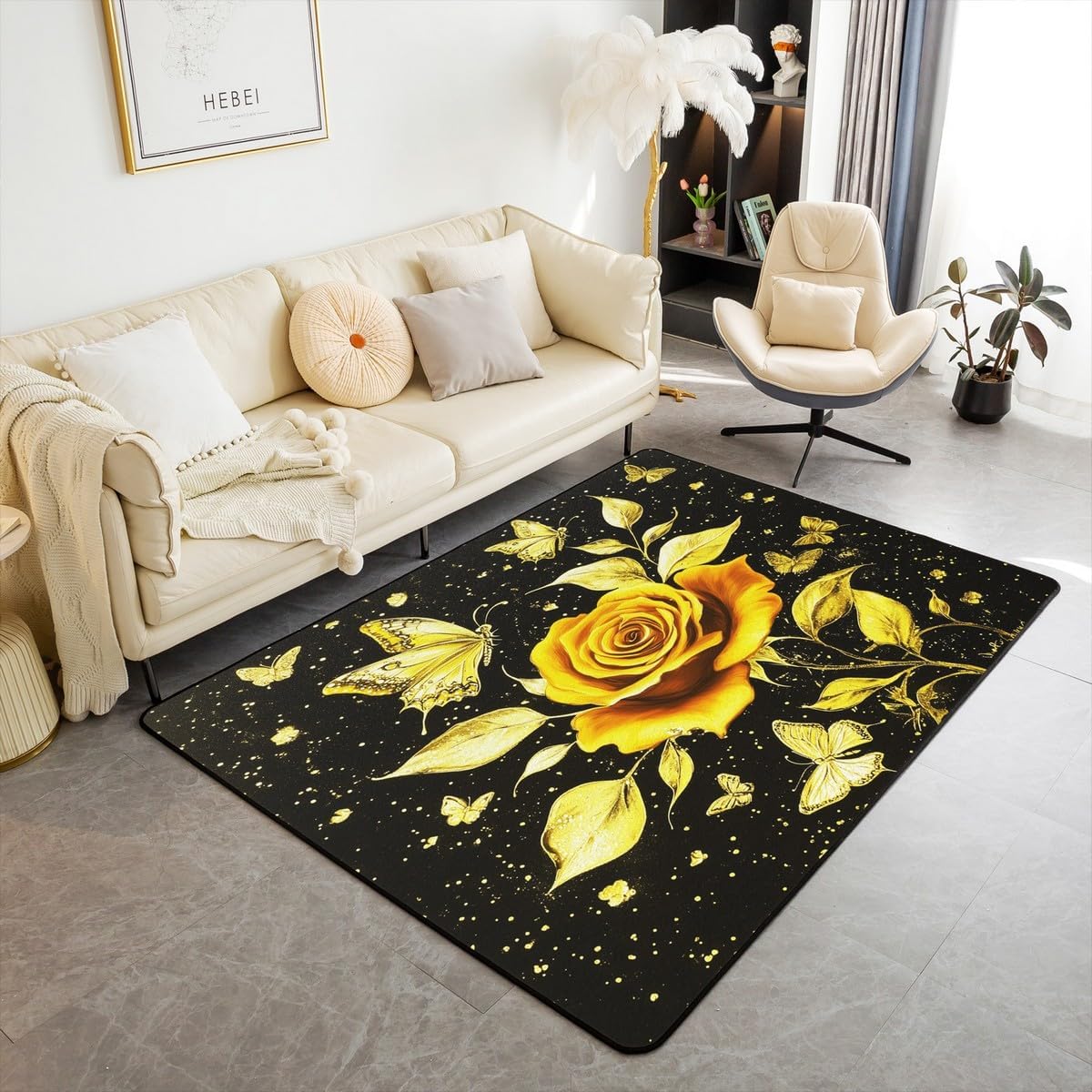 Feelyou Floral Rose Indoor Floor Mat Set,Romantic Blue Rose Rugs for Living Room Bedroom Area Rug 3x5,Boys Girls,Botanical Flower Rose Accent Rug Doormats Floor Mat for All Season