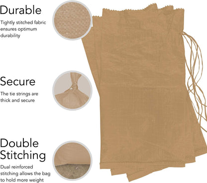 AK TRADING CO. 14" x 26" Poly Sandbags W/UV Protection & Built-in Ties - Flood Water Barrier - Tent Sandbags - Orange