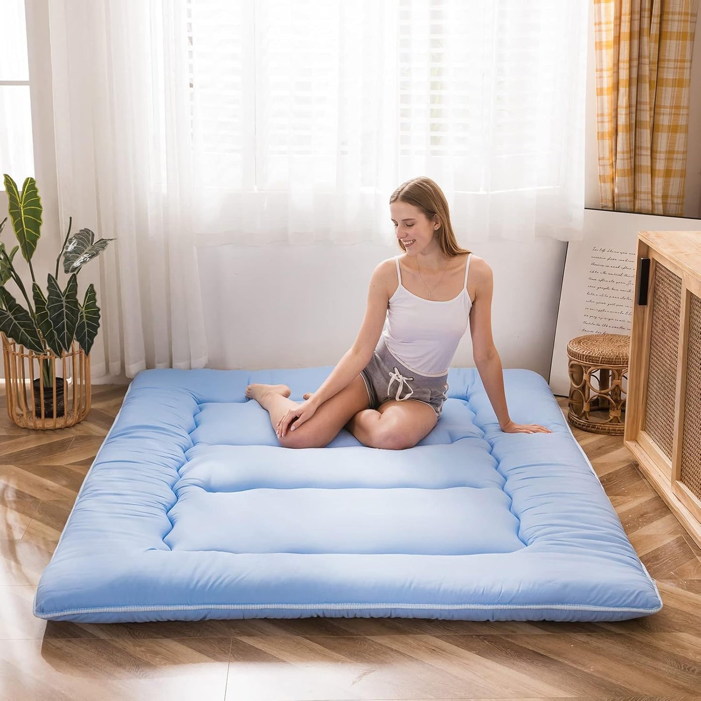 MAXYOYO Bohemian Retro Mattress Boho Floral Japanese Futon Mattress Tatami Floor Mat Foldable Portable Camping, Sleeping Pad, Lounger Couch Bed Full Size