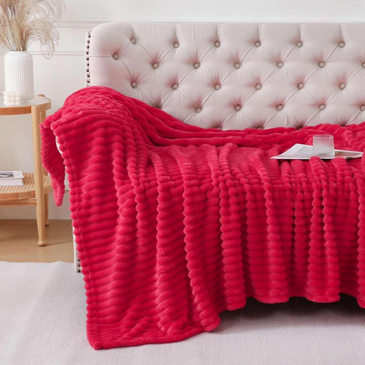 Khaki Throw Blanket for Couch Sofa 50x60 inches Striped Fleece Blankets Room Home Decor Lightweight Plush Soft Cozy Gifts for Women Mom Girls