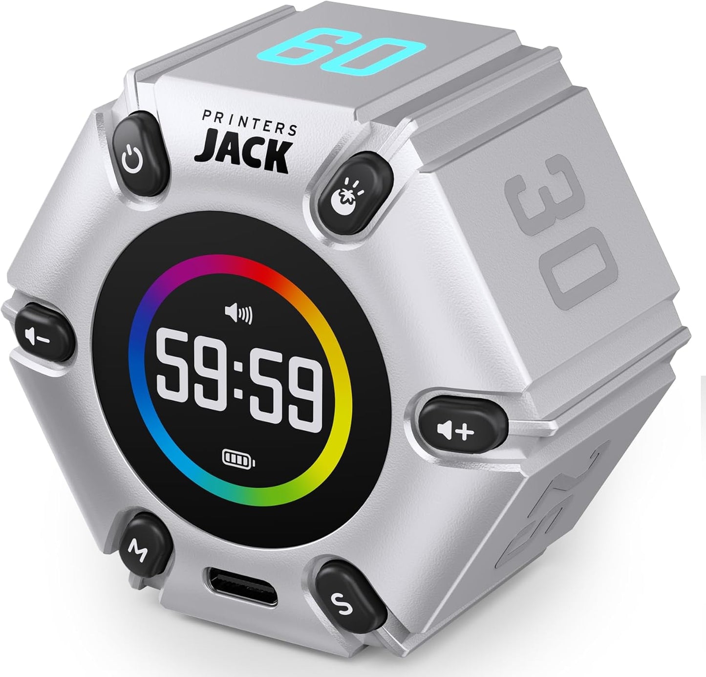 Jack Pomodoro Timer - Productivity Cube, Visual Focus Timer, Mute & Vibration & Adjustable Sound Alert, for Office, ADHD, Study, Work, 3/5/10/25/30/60min & Custom Countdown - Black