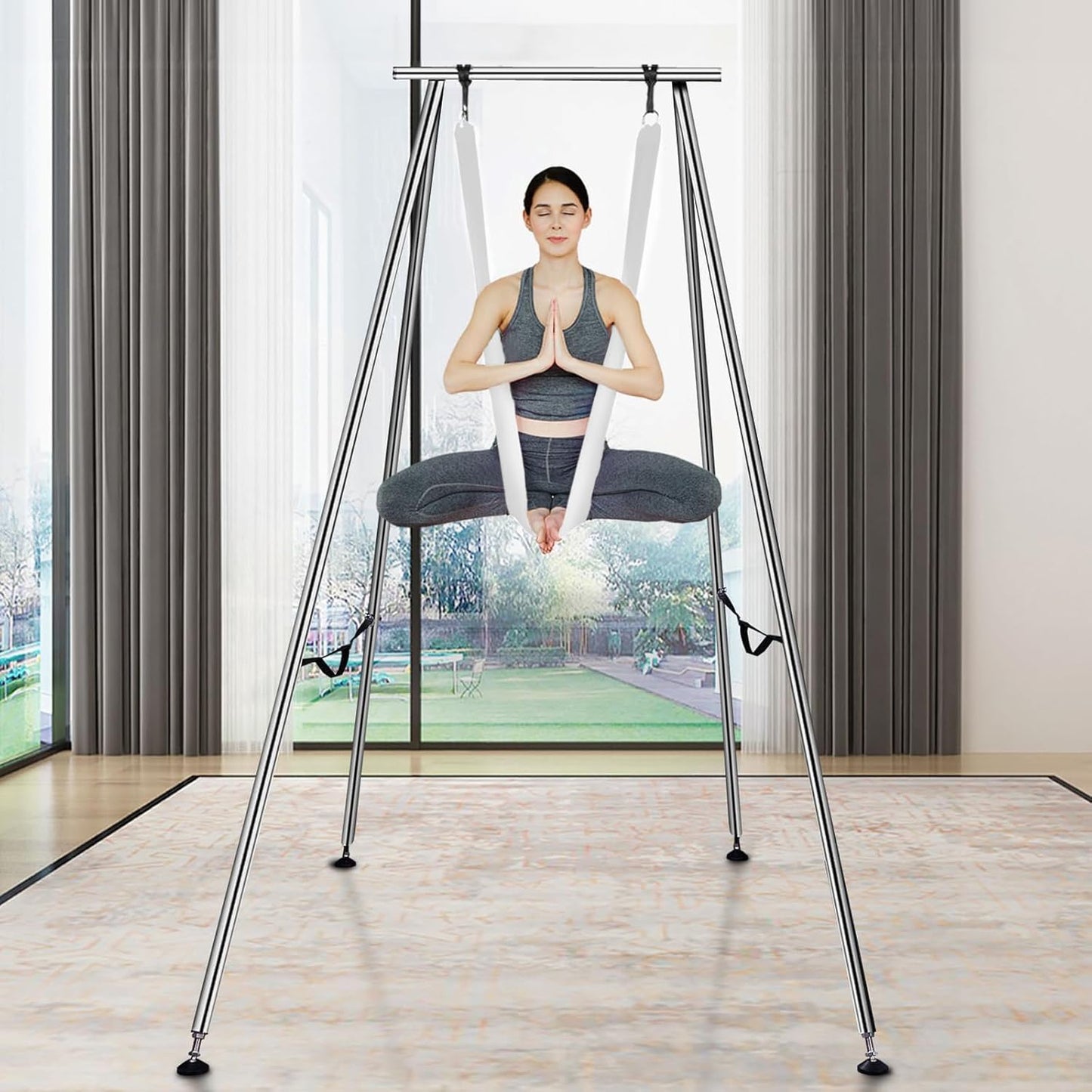 VEVOR Yoga Stand Frame, Max 441-551 lbs Load Swing Stand, Triangular Structure Aerial Rig, Aerial Silk Stands with Yoga Hammock, Standard & Height-Adjustable Version