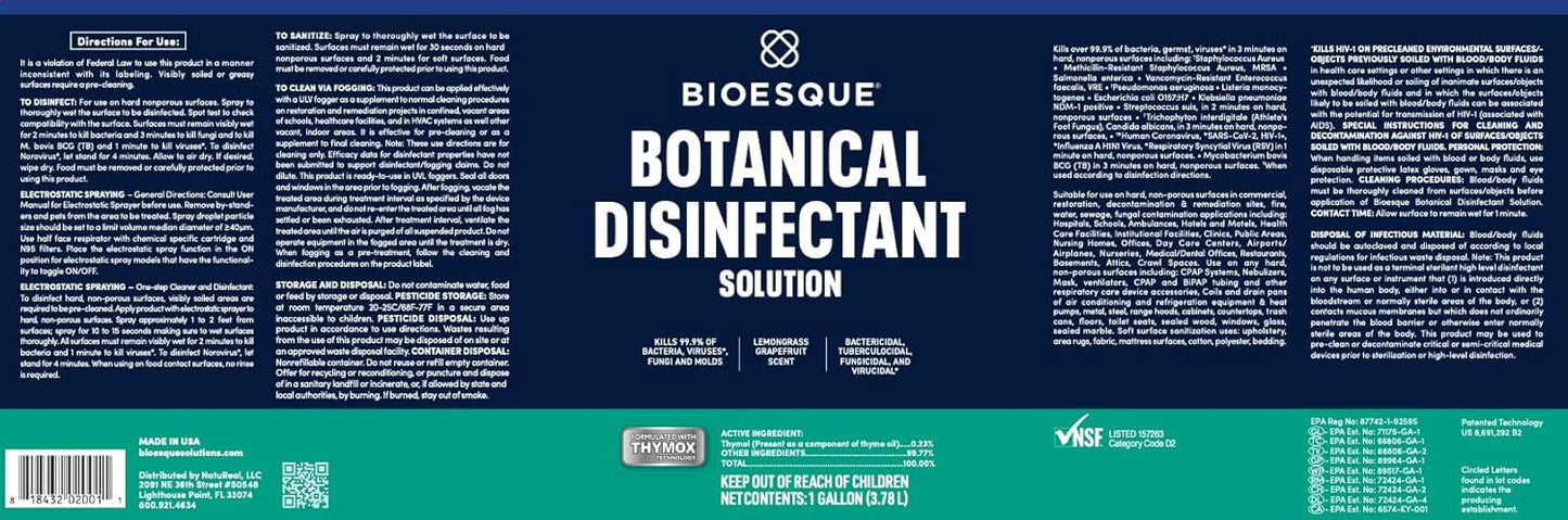 Bioesque Botanical Disinfectant Solution, Heavy Duty Broad-Spectrum Disinfectant, Kills 99.9% of Bacteria, Viruses*, Fungi, & Molds, 32 Fluid Ounce (Pack of 1)