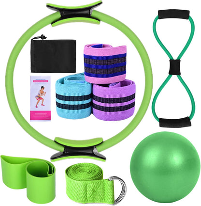 Karlak Yoga Sets for Women Pilates at Home Equipment Pilates Magic Ring Booty Bands for Working Out Glutes Yoga Ball 25cm Figure 8 Resistance Band Yoga Bands for Stretching