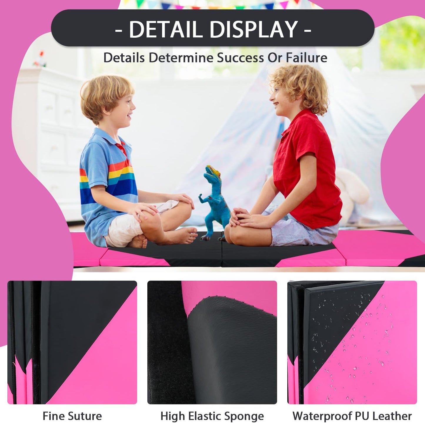 Gymnastics Mat for Tumbling, Folding Tumbling Mat Exercise Mat Gym Mat Tumbling Mats for Kids, Adults, PU Leather Yoga Mat with Carrying Handles