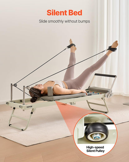 VEVOR Pilates Reformer Foldable, Suitable for Intermediate and Beginners Users, Pilates Equipment for Home Gym Studio Use with 4 Adjustable Resistance Spring, Up to 400 LBS