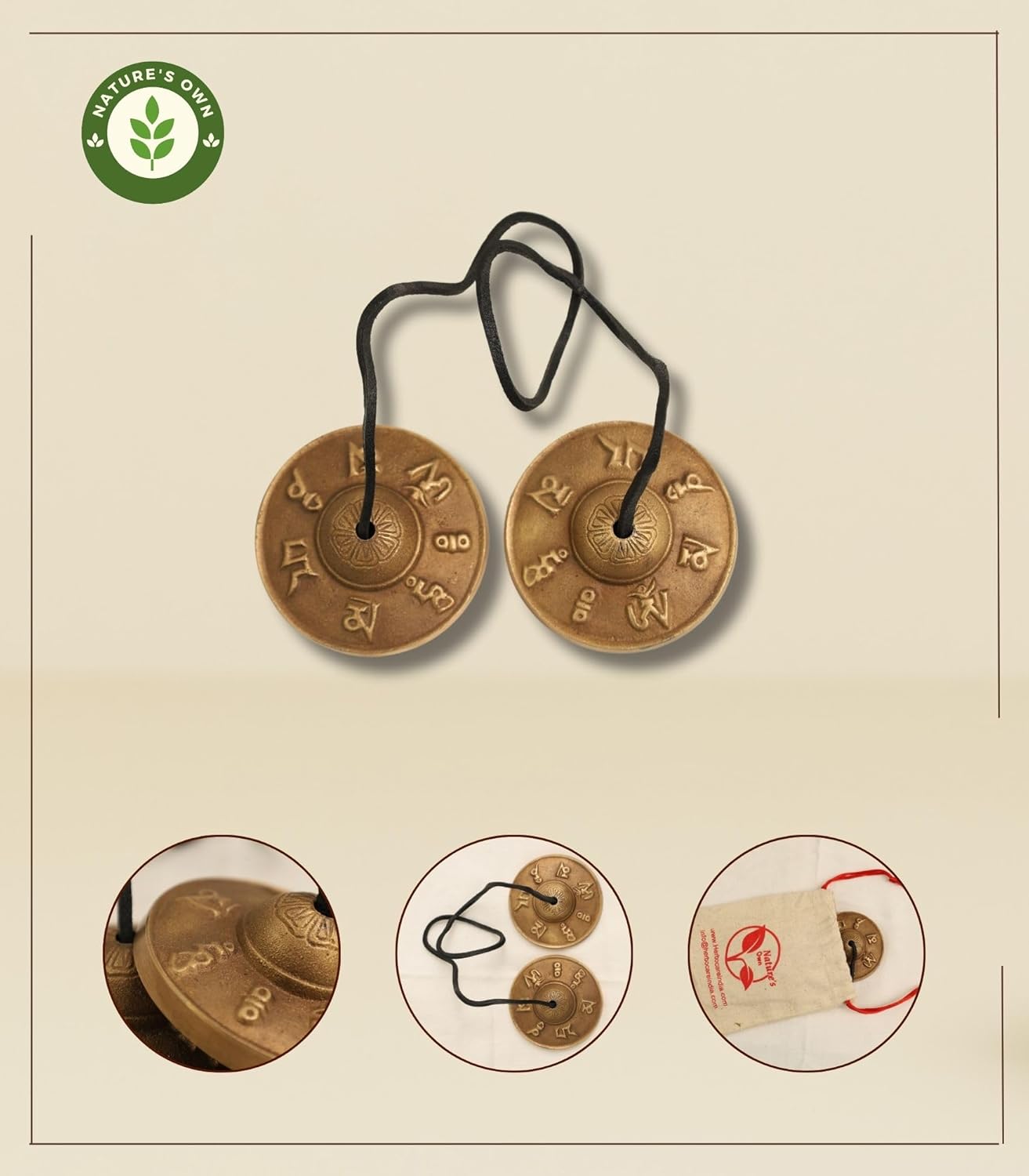Tibetan Tingsha Bells Cymbals Meditation Chime Bells, 6.3 cm Percussion Instrument, with Cloth Bag, Embossed 8 Lucky Symbols, Ideal for Yoga, Mindfulness, Spiritual Healing, and Sound Therapy