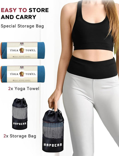 HAPBEAR Hot Yoga Towel with Non-Slip Grip Dots, Super-Absorbent Microfiber Yoga Mat Towel for Sweaty Bikram, Pilates and Studio Workouts - Grey