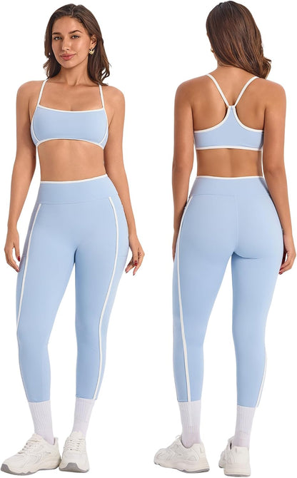 ABOCIW Womens Color Block Workout Sets Racerback Tank Top High Waist Leggings Gym Set Yoga Pilates Outfits