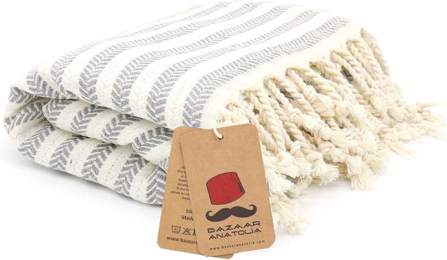 Bazaar Anatolia Turkish Beach Towel – 100% Cotton, Quick Dry, Lightweight and Sand Free – Perfect for Bathroom, Travel, Yoga, Camping, Oversized 71x39 inches - Diamond Black - Colors C