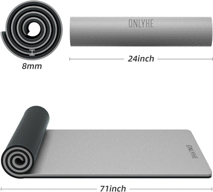 Yoga Mat Thick（8mm）Exercise Mat Non Slip Anti-tear,Pilates Mat for Men and Women,Workout Mats for Home,Barefoot Workouts and Floor Exercise,with Carrier Strap(71"x 24")