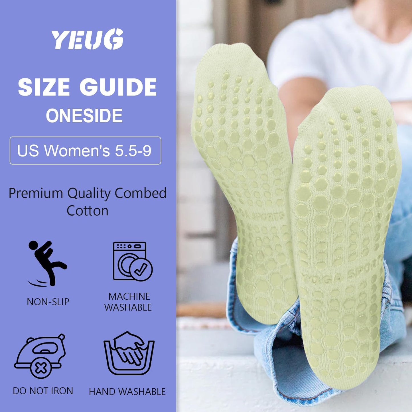 yeuG Pilates Socks for Women Non Slip Grip Socks for Yoga, Barre, Hospital, Barefoot Grippy Yoga Sock Womens Gifts 4 Pairs