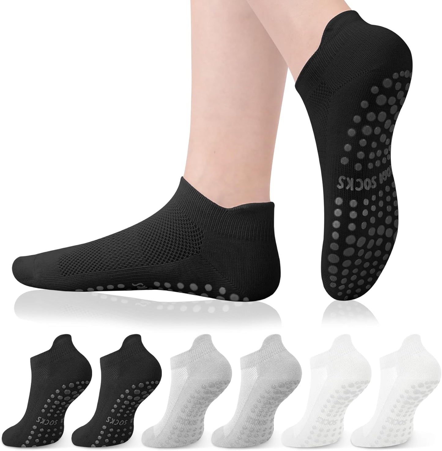 YSense 6 Pairs Pilates Socks with Grips for Women Non Slip Grip Socks Yoga Socks for Ballet Athletic Workout Hospital