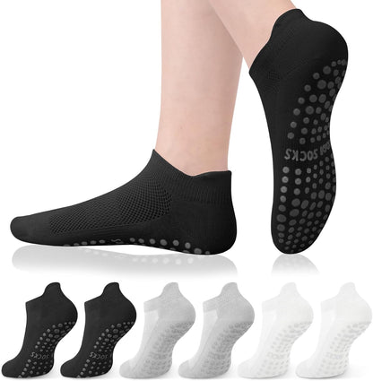 YSense 6 Pairs Pilates Socks with Grips for Women Non Slip Grip Socks Yoga Socks for Ballet Athletic Workout Hospital