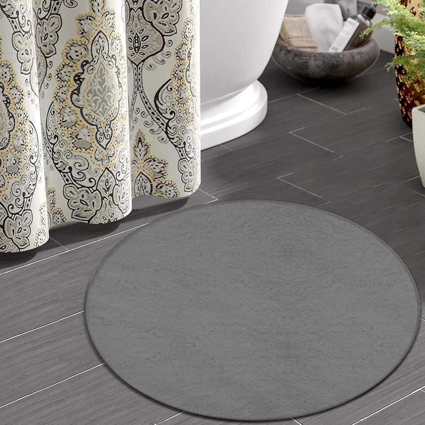 Machine Washable Modern Round Area Rug, Room Sofa Yoga Soft Round Carpet, Home Decor Non Slip Kitchen Office Circle Rug Grey, 24inch