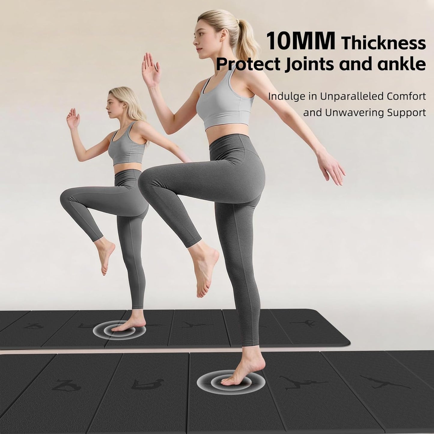 Extra Thick 10mm Foldable Yoga Mat, SGS Certified POE Non-Slip Mat, Multi-Purpose Exercise & Fitness Mats for Studio or Home