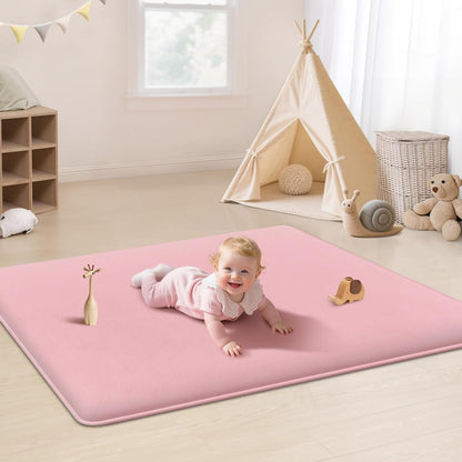 PapaMama Baby Play Mat,1.3" Thick Memory Foam 50x50 Soft Velvet Playpen Mat for Kids,Infants,Toddlers,Tummy Time Crawling Mats with Non-Slip Bottom,Yoga,Tatami,Nursery Rug(Sky Blue)