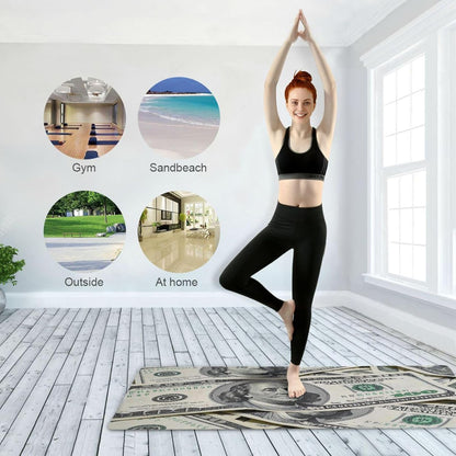 Dollar Cash Rich printed foldable yoga mat for travel For hot yoga, natural rubber non slip, with yoga mat storage tapete para ejercicio 71x26 inches