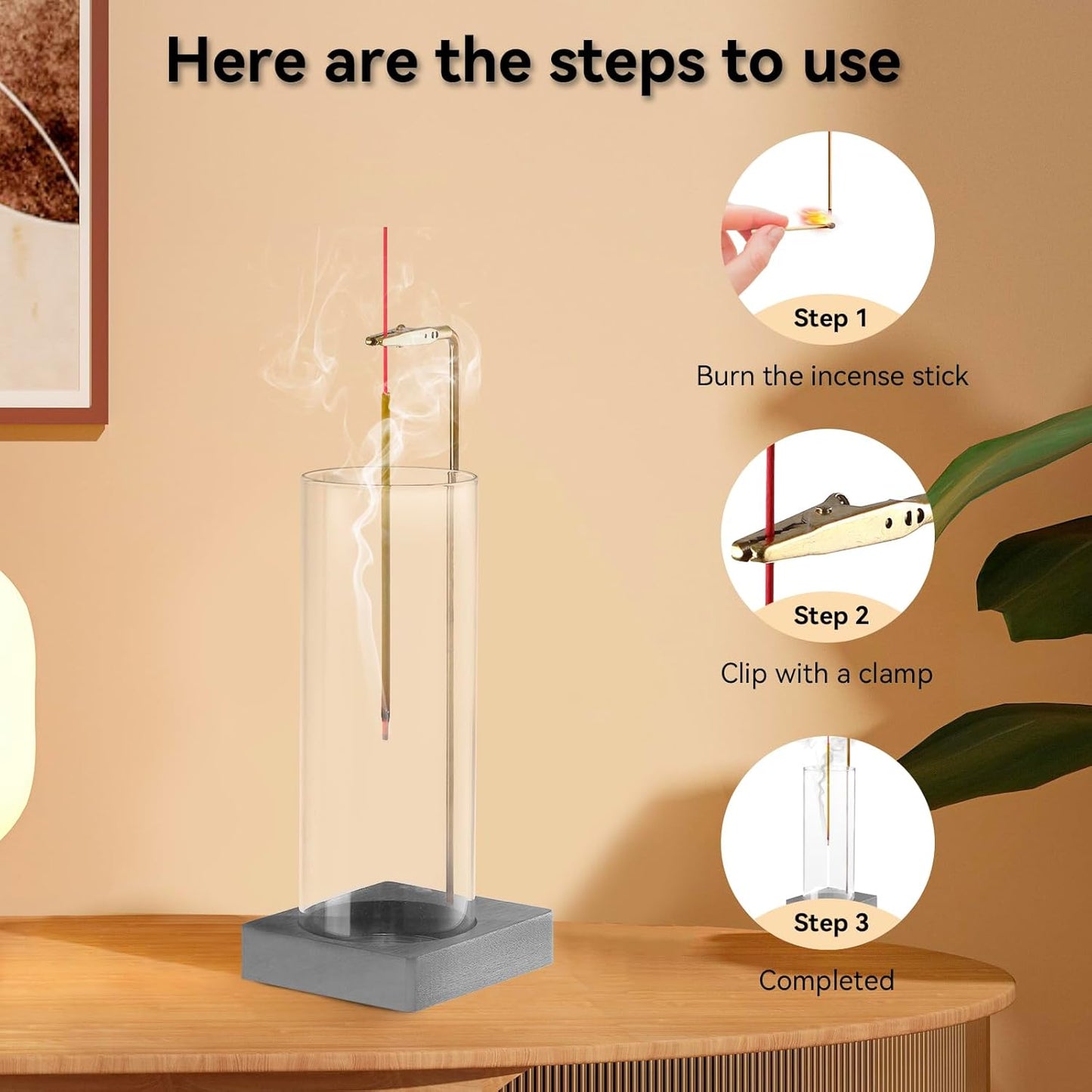 1 Pack Incense Holder for Sticks, Insence-Stick Holder Ash Catcher with Removable Glass [Anti-Ash Flying], Mess-Free Incense Burner Holder, Perfect for Meditation Yoga Relaxation, Home Decor