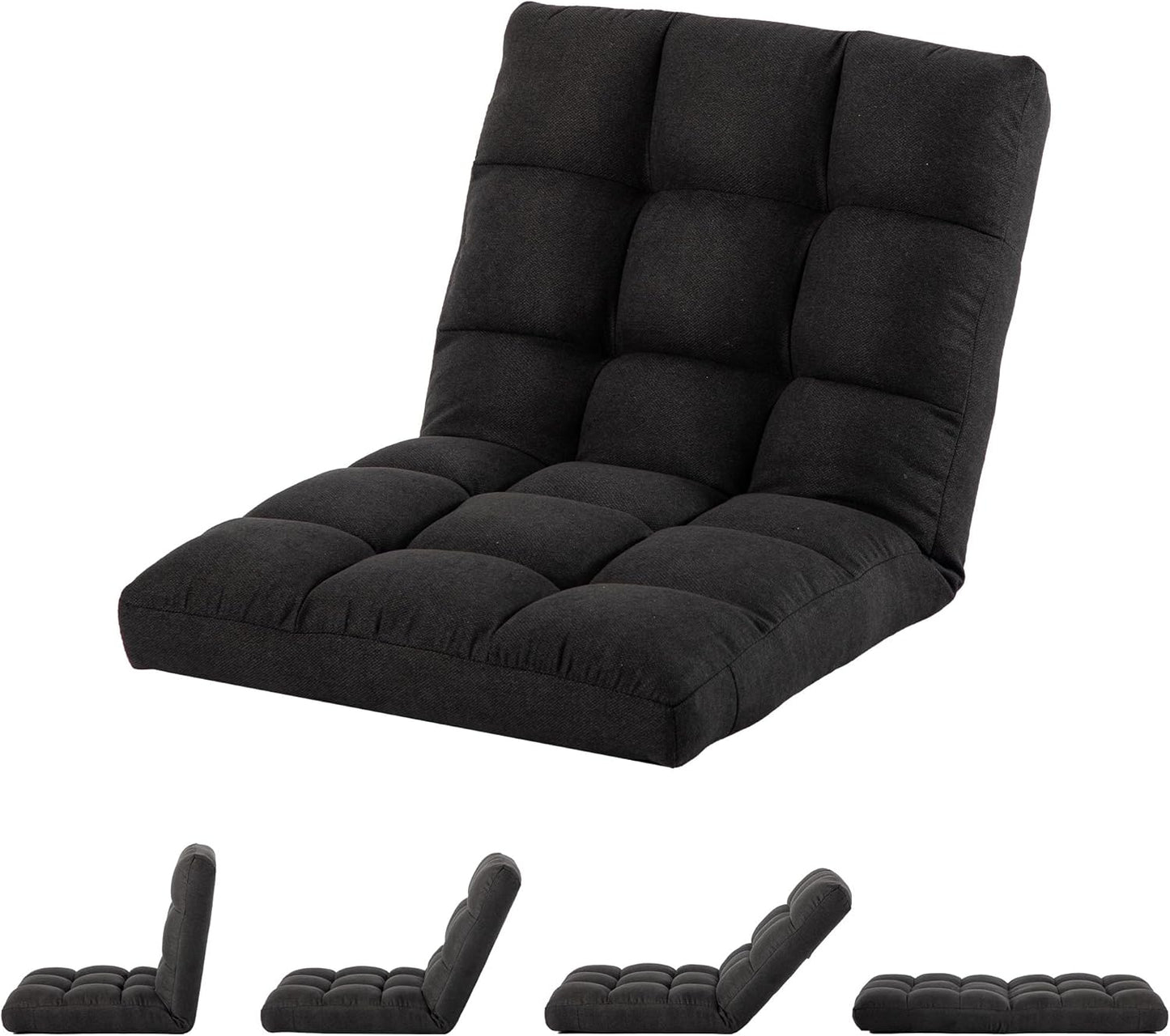 Floor Chair with Back Support Folding Chair with 6 Adjustable Position, Padded Sleeper Bed, Floor Gaming Chair, Meditation Chair for Adults