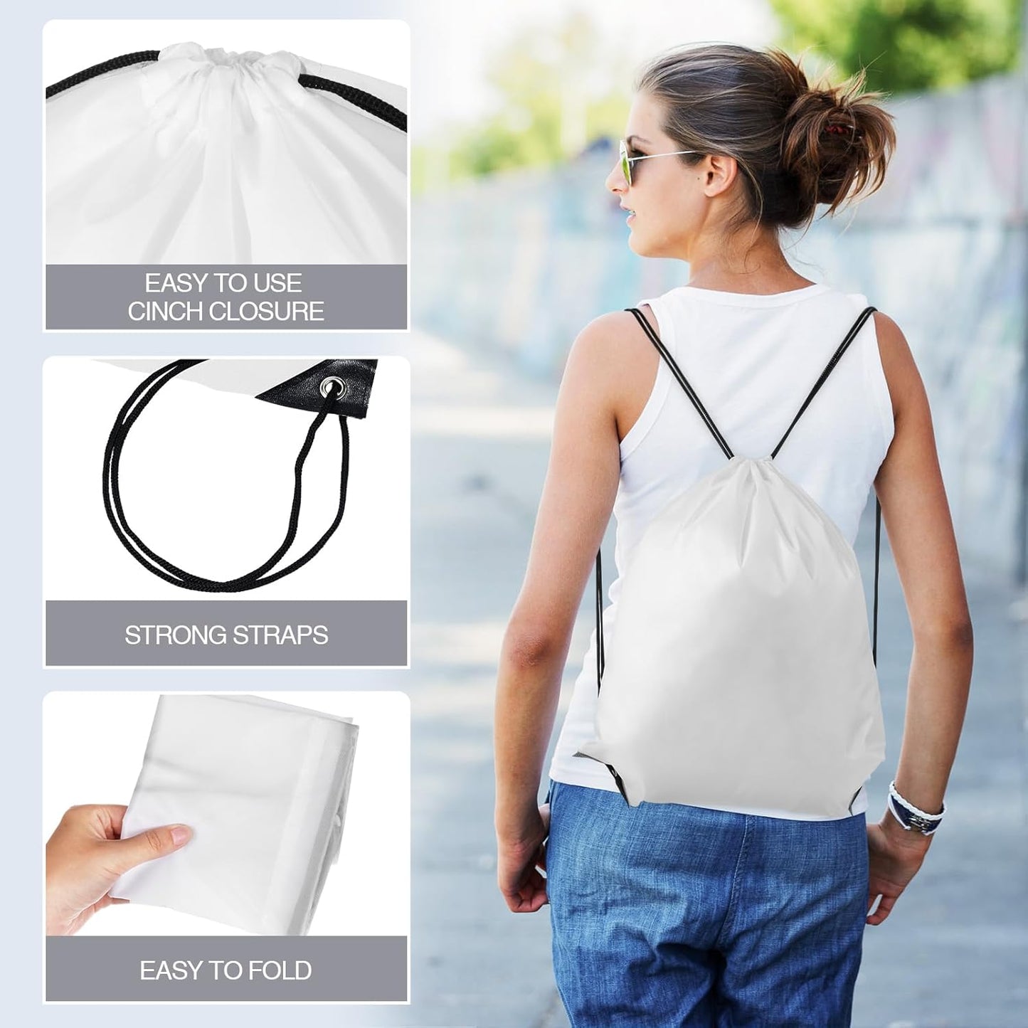 Shappy Drawstring Backpack Bulk Sports Gym Cinch Bag Polyester String Bag for Men Women(10 Colors,100 Pcs)