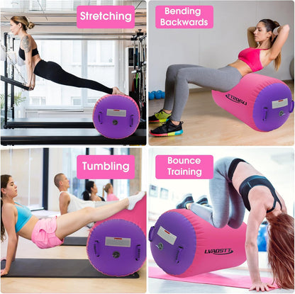 Gymnastics Air Barrel Roller Air Spot, Inflatable Tumbling Mat Tumble Track Gymnastic Equipment Balance Cylinder with Pump for Yoga Cheerleading Home Use Gym