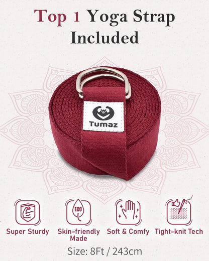 Tumaz Yoga Bolster Set - Rectangular Bolster Pillow for Restorative Yoga, Soft Meditation Pillow with Carry Handle and 8-Feet Strap, Machine Washable Cover