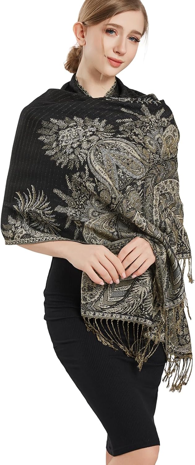 vimate Silky Paisley Pashmina Shawl Scarf-Women's Soft Double-side Jacquard Pashminas Wrap for Evening Dress Travel Shawl