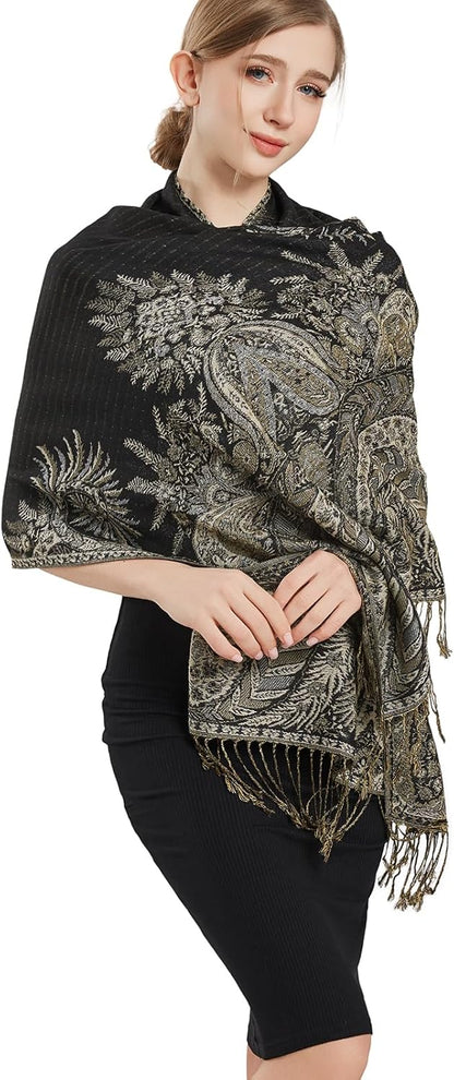 vimate Silky Paisley Pashmina Shawl Scarf-Women's Soft Double-side Jacquard Pashminas Wrap for Evening Dress Travel Shawl