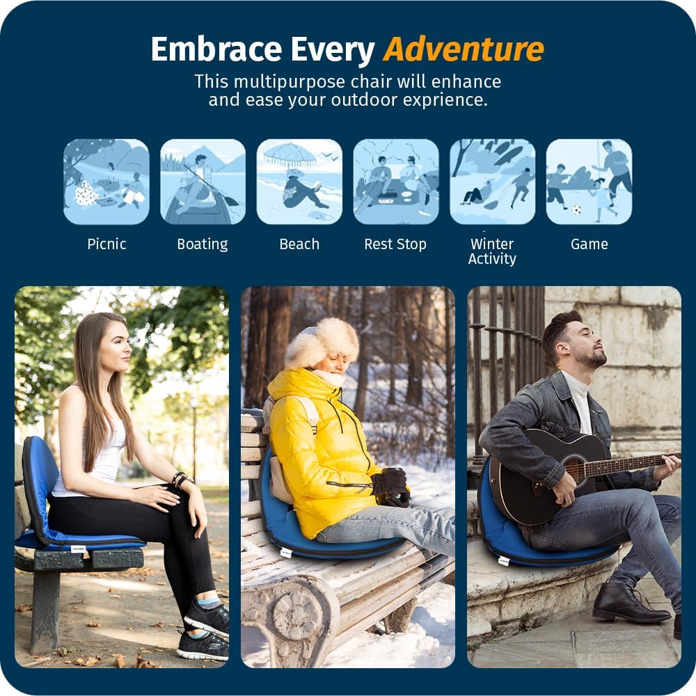 Alpcour Folding Stadium Seat – Deluxe Outdoor Camping Reclining Waterproof Cushion Chair for Bleachers – Best 6-Position Back Support Picnic Bleacher Seats w/Extra Thick Padding for Support & Comfort