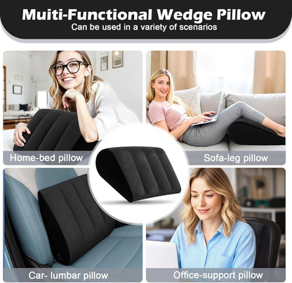 Prosixtoy Portable Wedge Pillow Inflatable Cushion - Body Positioners Lightweight Wedge Pillow for Sleeping, Leg Elevation, Use in Bed, Travel, Camping, Fast Inflating Deflation (Black)