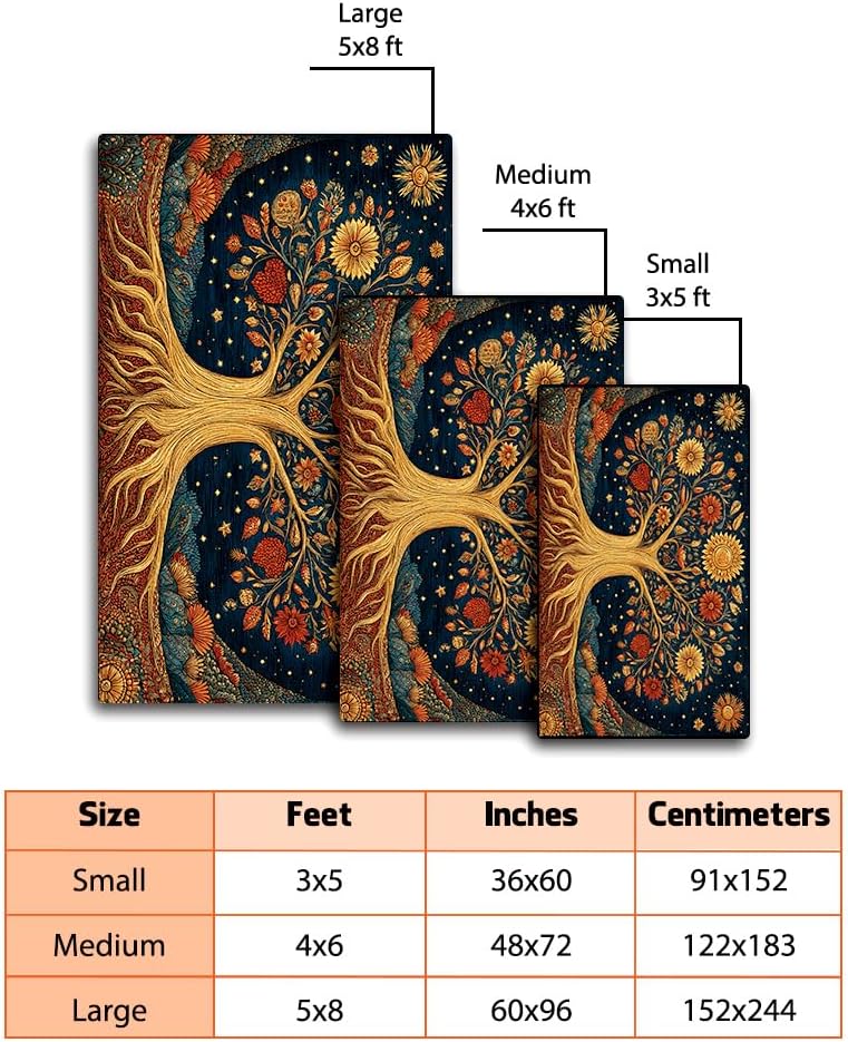 Tree of Life Area Rug – Bohemian Mandala Carpet for Living Room, Bedroom, Meditation Space, Yoga, Spiritual Home Décor – Large Soft Floor Mat for Indoor Decoration (TOL08)