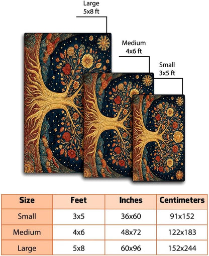 Tree of Life Area Rug – Bohemian Mandala Carpet for Living Room, Bedroom, Meditation Space, Yoga, Spiritual Home Décor – Large Soft Floor Mat for Indoor Decoration (TOL08)
